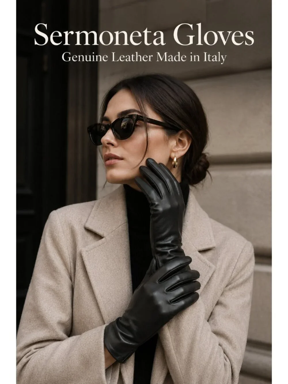 Sermoneta Gloves Black Leather Cashmere Lined Gloves Women’s Sze 8 Italy